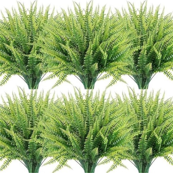 - 12 Bundles Artificial Plants, Fake Boston Fern Greenery Outdoor UV Resistant - Picture 8 of 9